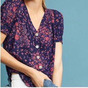 Anthropologie Maeve Button Front Short Sleeve Blouse 12